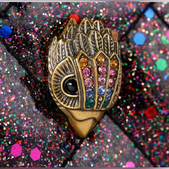 NWT Kurt Geiger London Micro Heart CrossBody bag multi-color glitter Charcoal - Picture 5 of 7